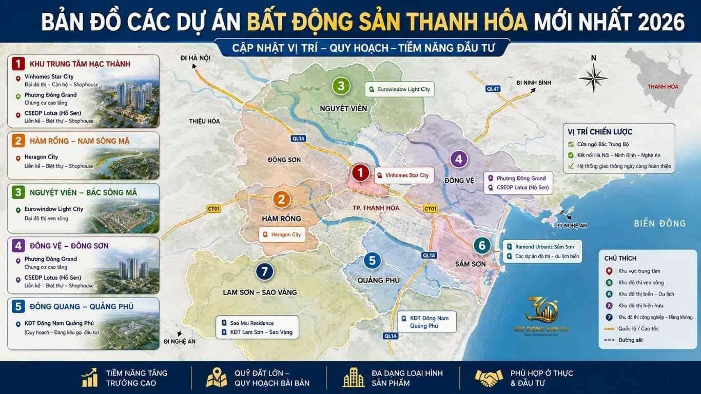Bản đồ các dự án bất động sản Thanh Hóa mới nhất 2026